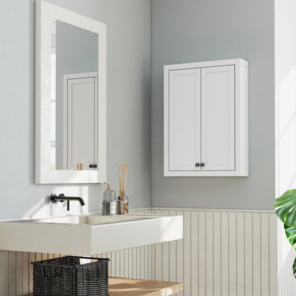 HOMCOM Bathroom Wall Cabinet, Modern Medicine Cabinet Wall Mounted, Over The Toilet Space Saver with 2 Doors and 2 Adjustable Shelves, White
