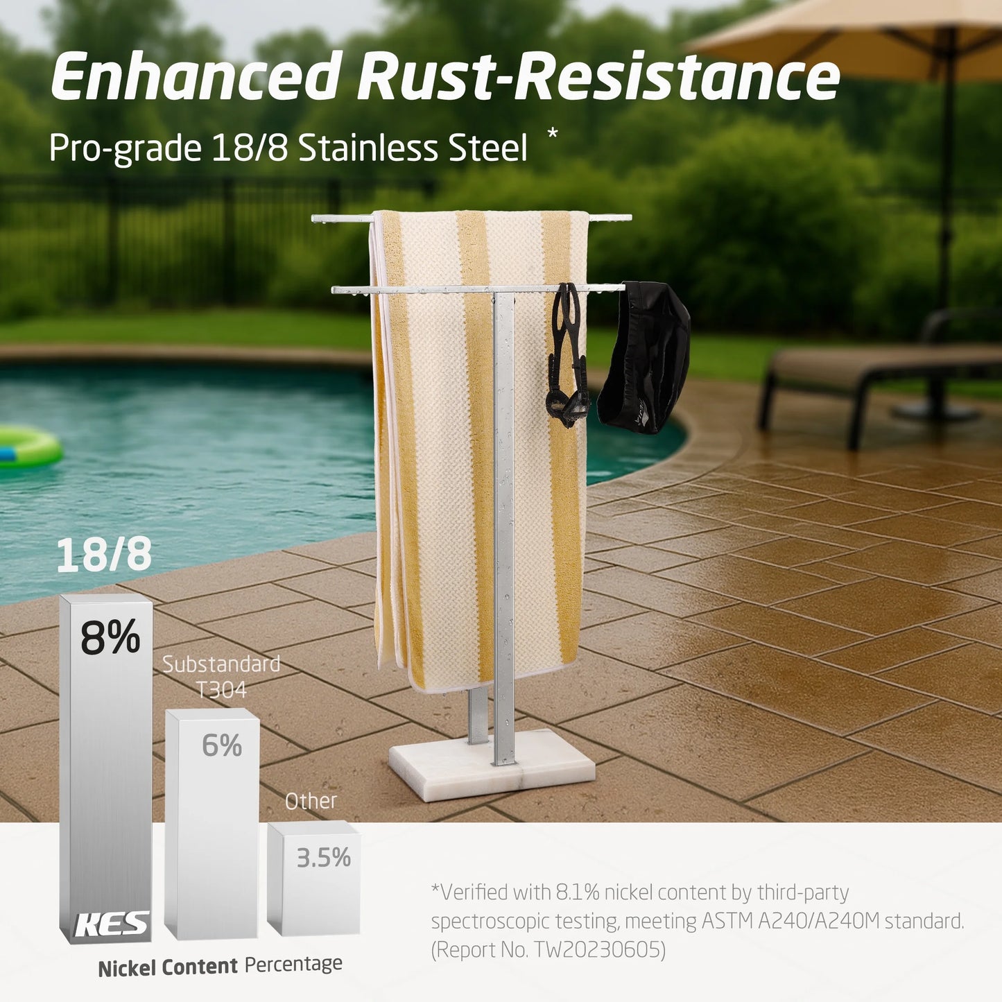 KES Freestanding Towel Rack for Bathroom 2-Tier, Floor Towel Stand with Heavy Marble Base, 18/8 Stainless Steel Brushed, WMBTR003BS