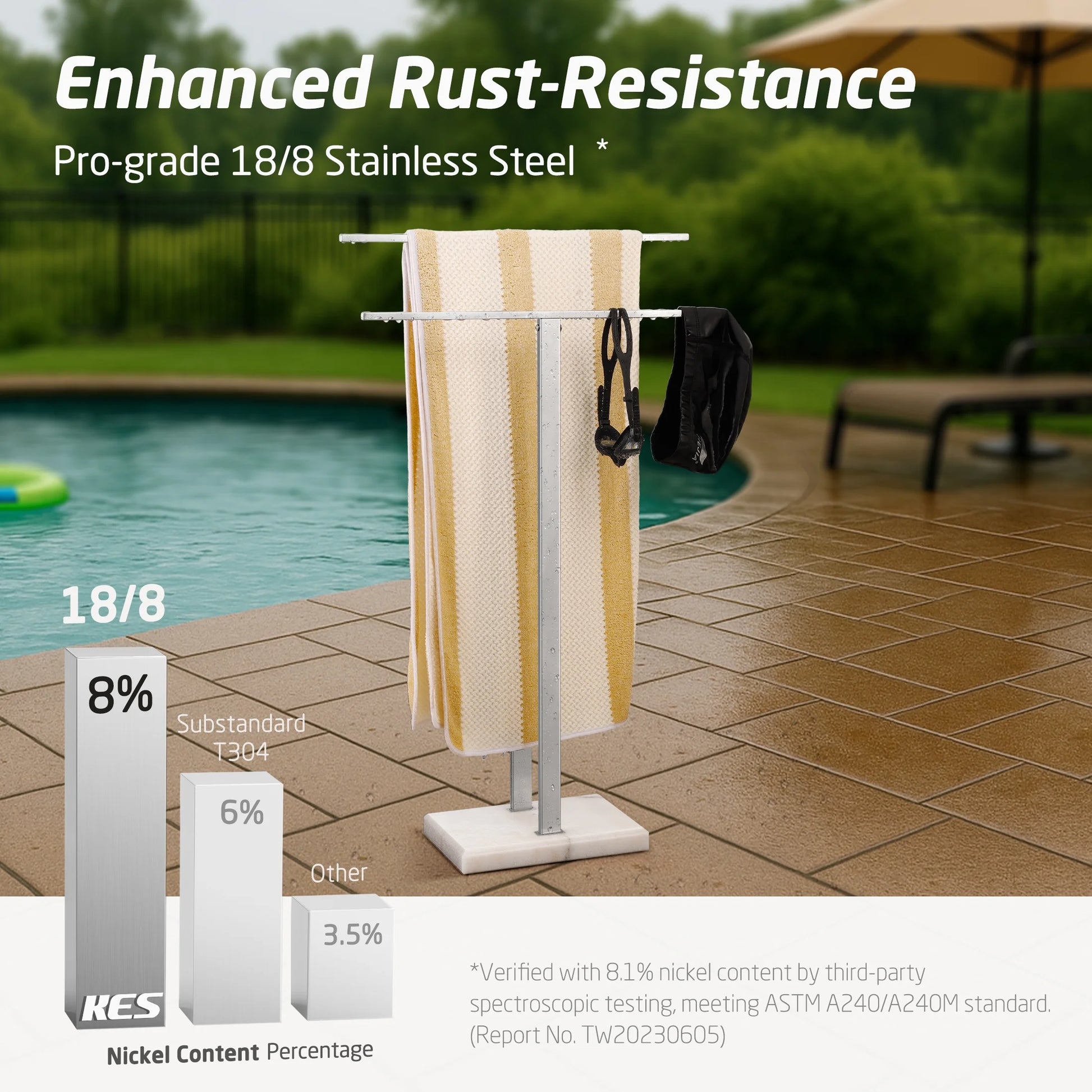 KES Freestanding Towel Rack for Bathroom 2-Tier, Floor Towel Stand with Heavy Marble Base, 18/8 Stainless Steel Brushed, WMBTR003BS