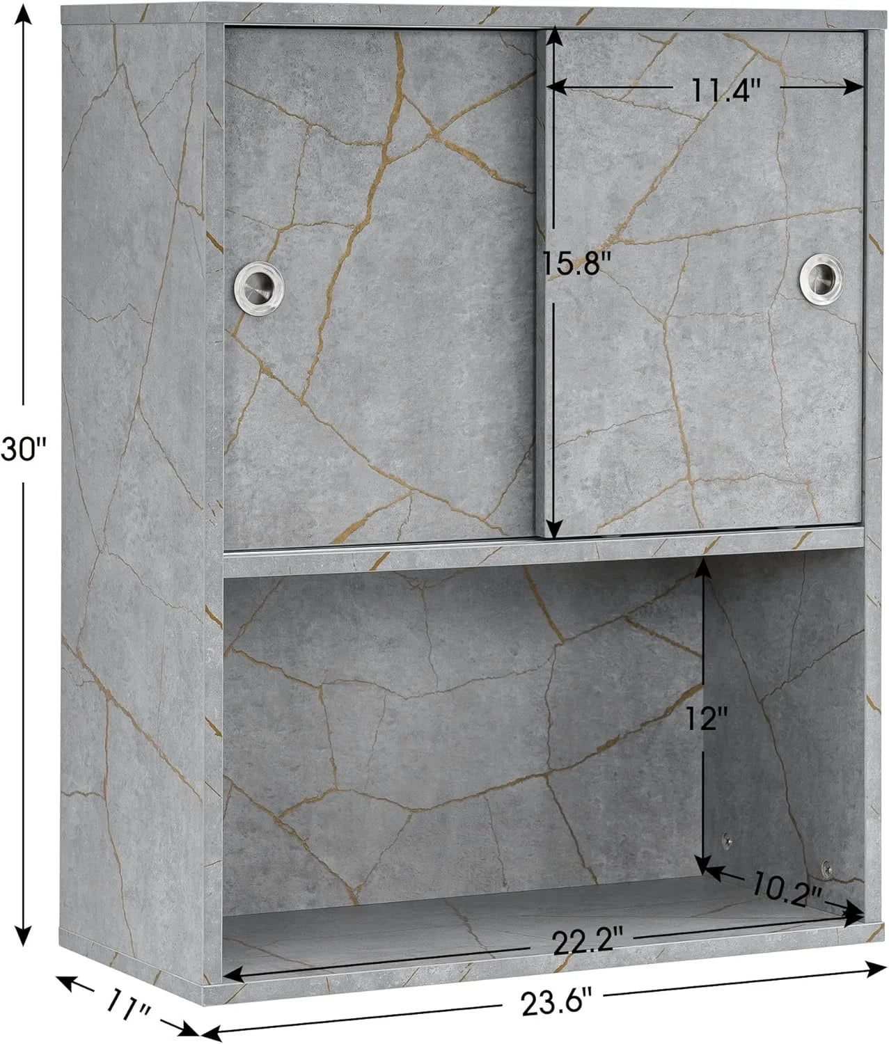 BarberPub Wall Mounted Bathroom Storage Cabinet with Sliding Door and Shelf, Salon Storage Equipment, 30"(H)x 23.6"(W), Black