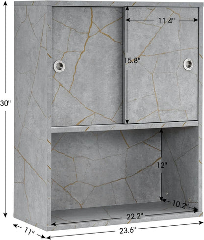 BarberPub Wall Mounted Bathroom Storage Cabinet with Sliding Door and Shelf, Salon Storage Equipment, 30"(H)x 23.6"(W), Black
