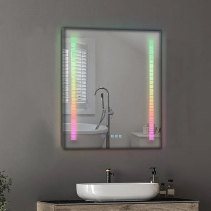 Ktaxon RGB LED Bathroom Mirror, Wall-Mounted Vanity Mirror with Lights, Wall Mirror Hanging Mirror with Anti-Fog Dimmable, Power-Off Memory, 36"x28" Silver