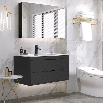 Eclife 36" Modern Bathroom Vanity Sink Combo with Ceramic Top, Faucet, Floating Cabinet