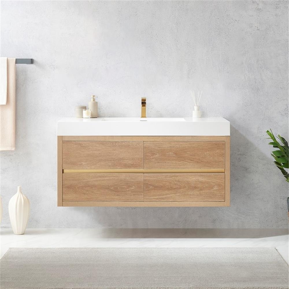 Palencia 48" Single Sink Wall-Mount Floating Wood Bathroom Vanity No Mirror