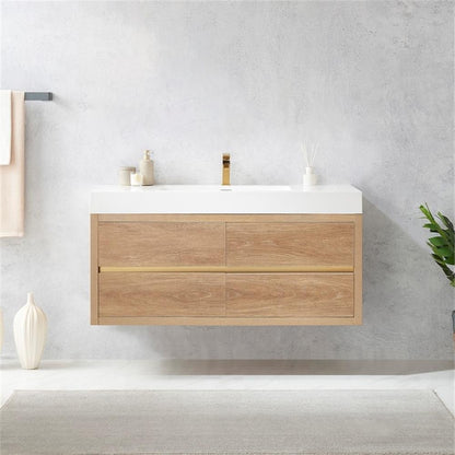 Palencia 48" Single Sink Wall-Mount Floating Wood Bathroom Vanity No Mirror