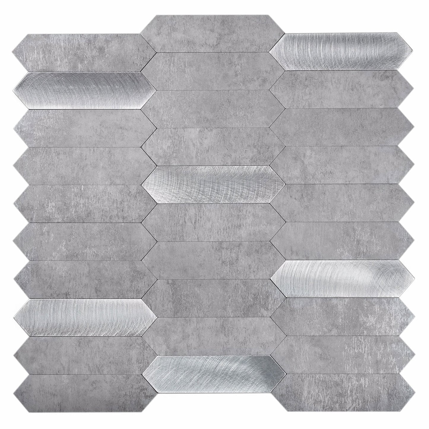 10 pack Silver Grey Picket 12 in. x 12 in. Honed Metal Peel and Stick Backsplash Tile for Kitchen and Bathroom (10 sq. ft./Case)