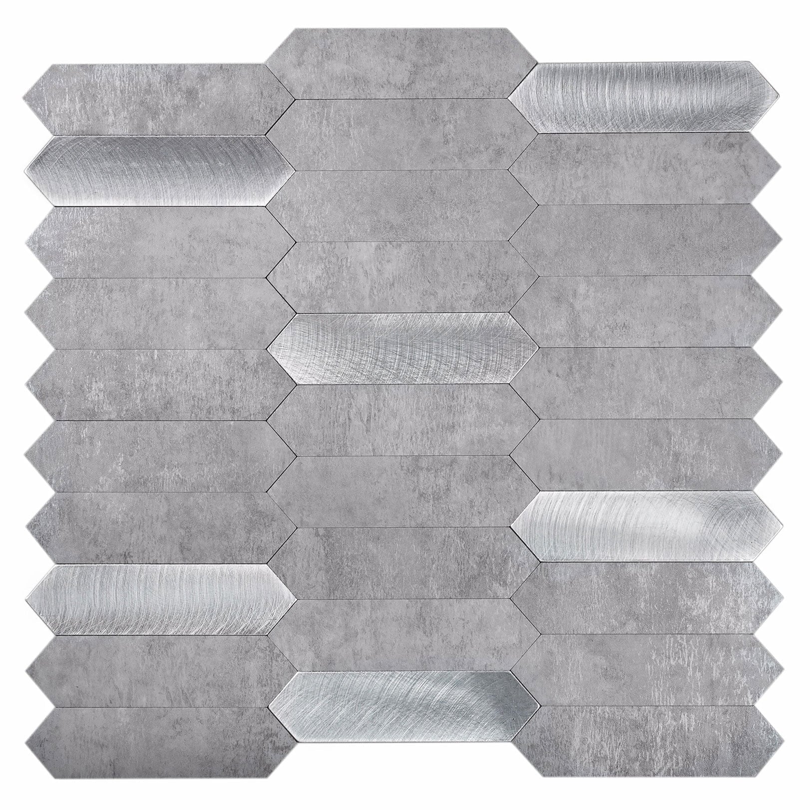10 pack Silver Grey Picket 12 in. x 12 in. Honed Metal Peel and Stick Backsplash Tile for Kitchen and Bathroom (10 sq. ft./Case)