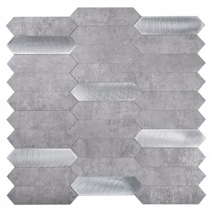 10 pack Silver Grey Picket 12 in. x 12 in. Honed Metal Peel and Stick Backsplash Tile for Kitchen and Bathroom (10 sq. ft./Case)