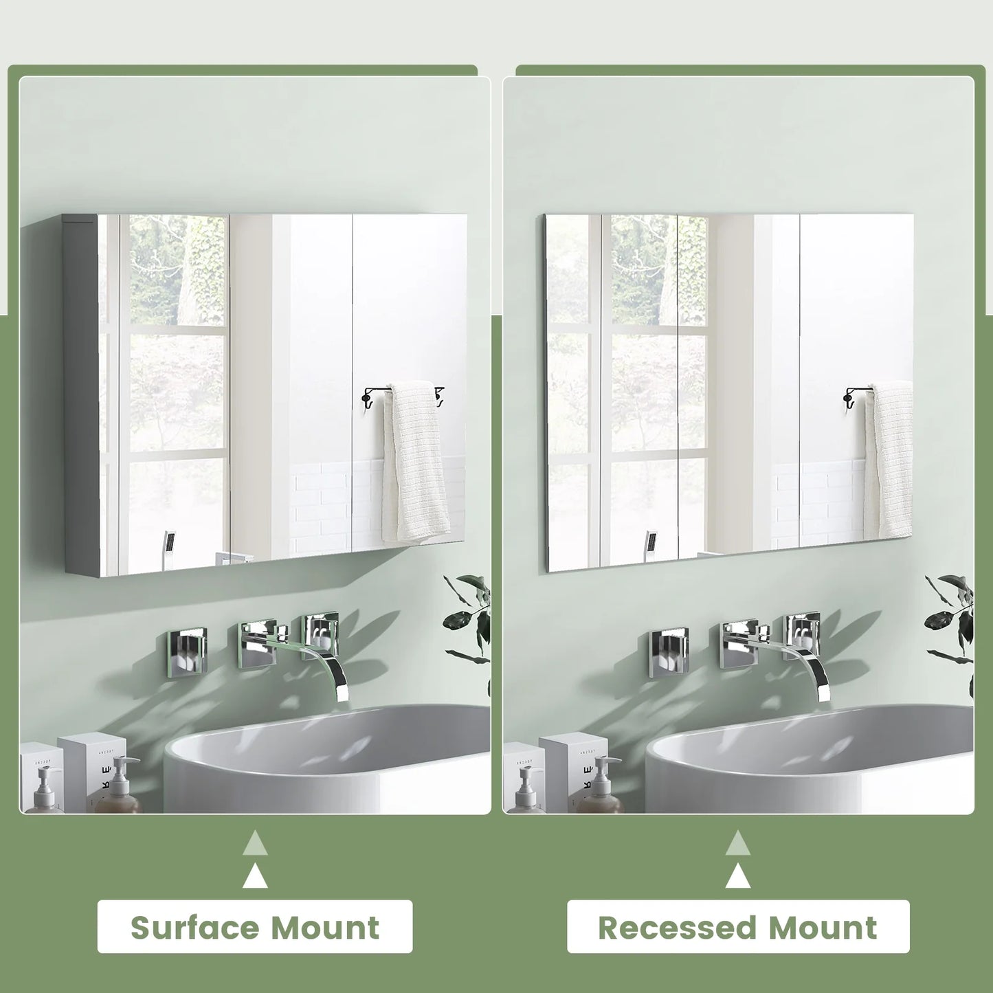 Giantex Large Mirrored Medicine Cabinet, Bathroom Wall Mounted Storage Cabinet with Triple Mirrored Doors and Adjustable Shelves, Ideal for Bathroom, Living Room, 36 x 4.5 x 25.5 inches (White)