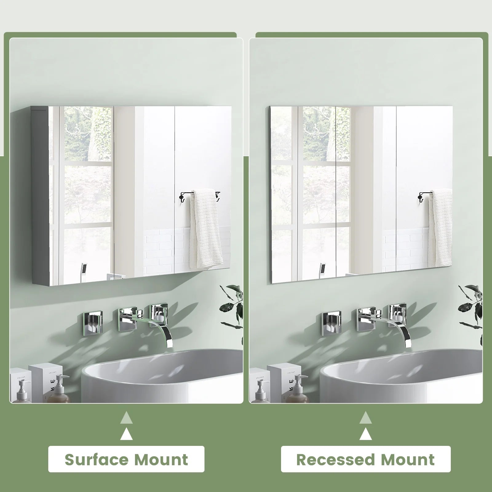 Giantex Large Mirrored Medicine Cabinet, Bathroom Wall Mounted Storage Cabinet with Triple Mirrored Doors and Adjustable Shelves, Ideal for Bathroom, Living Room, 36 x 4.5 x 25.5 inches (White)