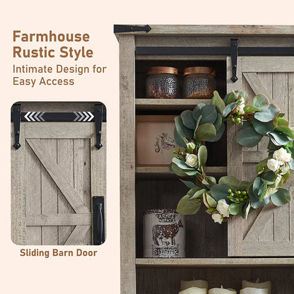 OKD 68In Farmhouse Over The Toilet Storage Cabinet with Sliding Bathroom Organizers and Storage Barn Door & Adjustable Shelves, Dark Rustic Oak