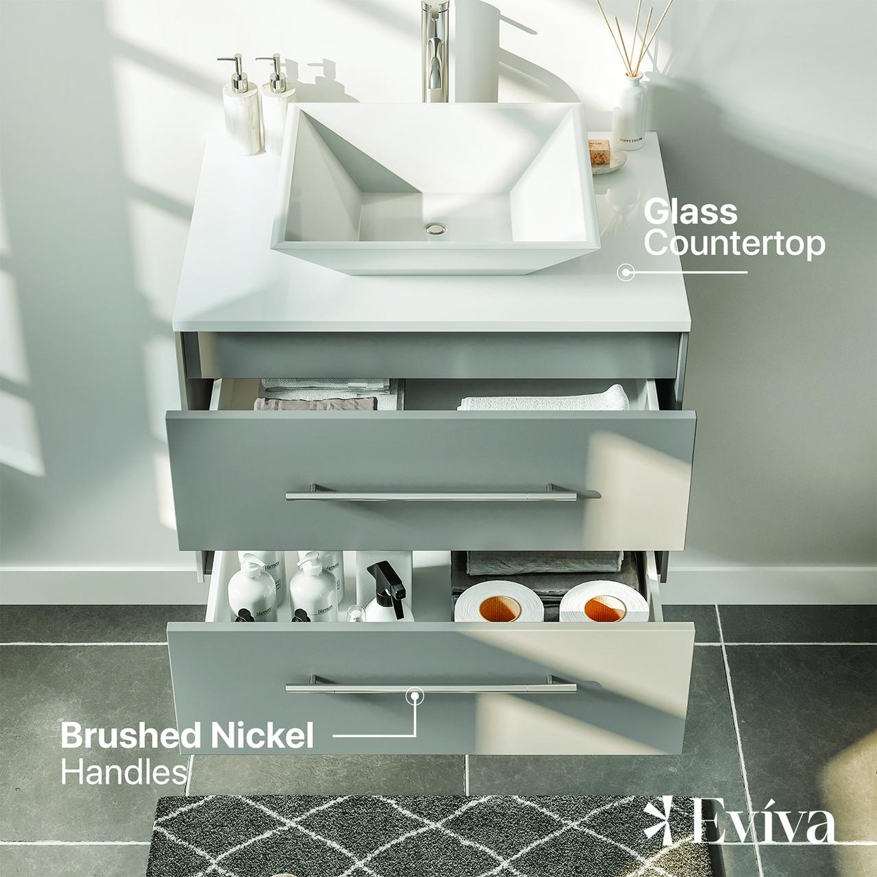 Totti Wave 24" Espresso Modern Bathroom Vanity w/ Super White Man-Made Stone Top & Sink