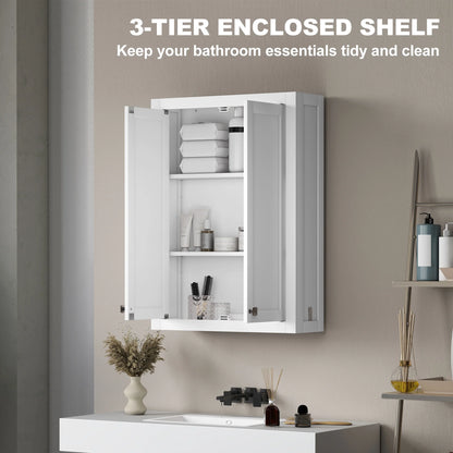 HOMCOM Bathroom Wall Cabinet, Modern Medicine Cabinet Wall Mounted, Over The Toilet Space Saver with 2 Doors and 2 Adjustable Shelves, White
