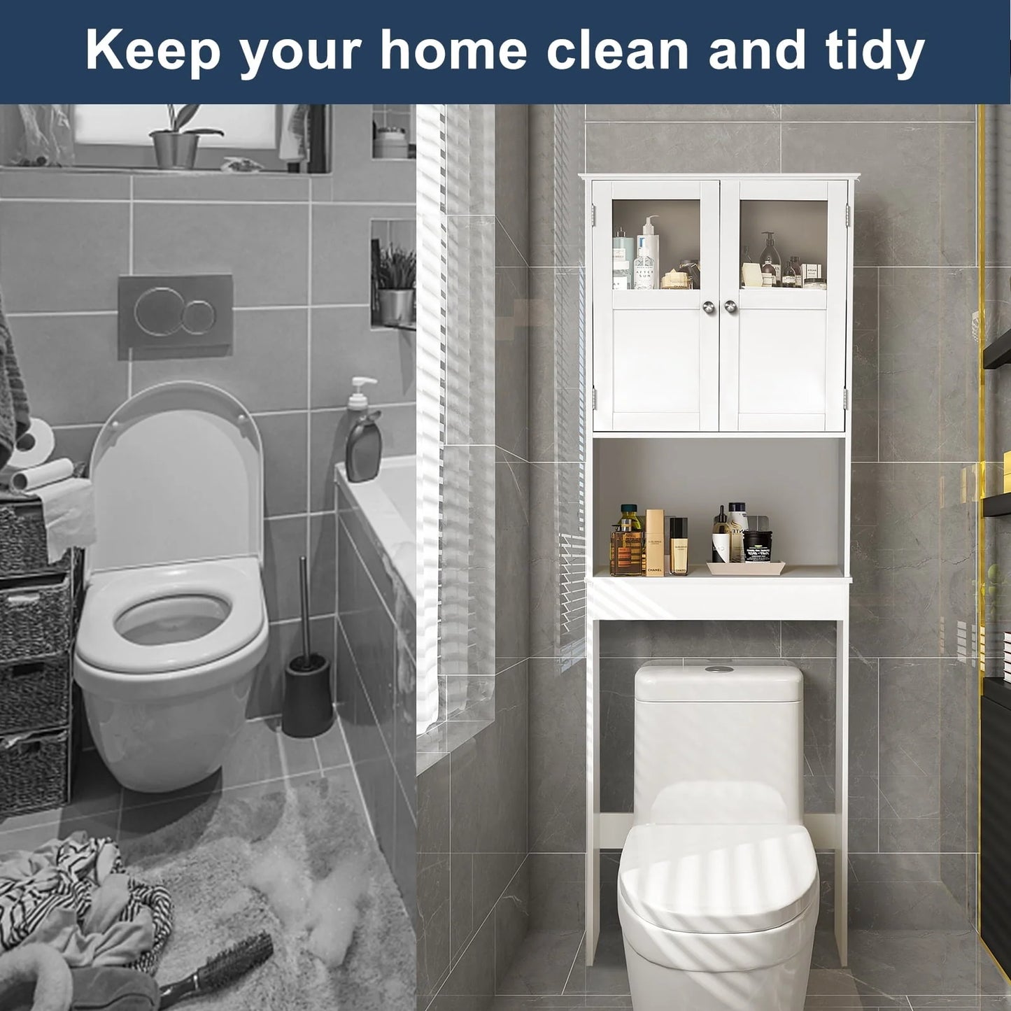 Ktaxon Over the Toilet Bathroom Storage Cabinet Space Saver with 2 Doors and 3 Storage Shelves, White Finish
