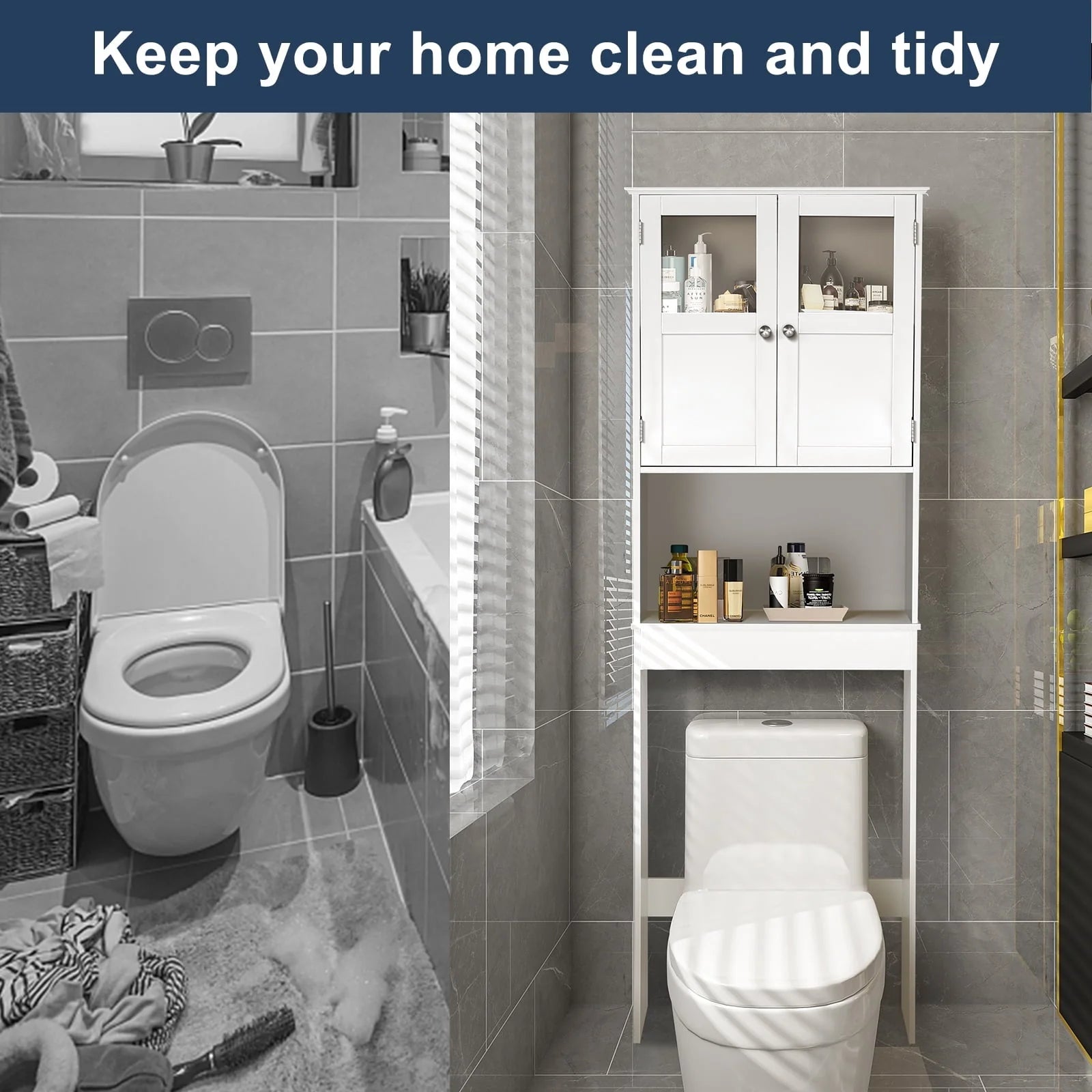 Ktaxon Over the Toilet Bathroom Storage Cabinet Space Saver with 2 Doors and 3 Storage Shelves, White Finish