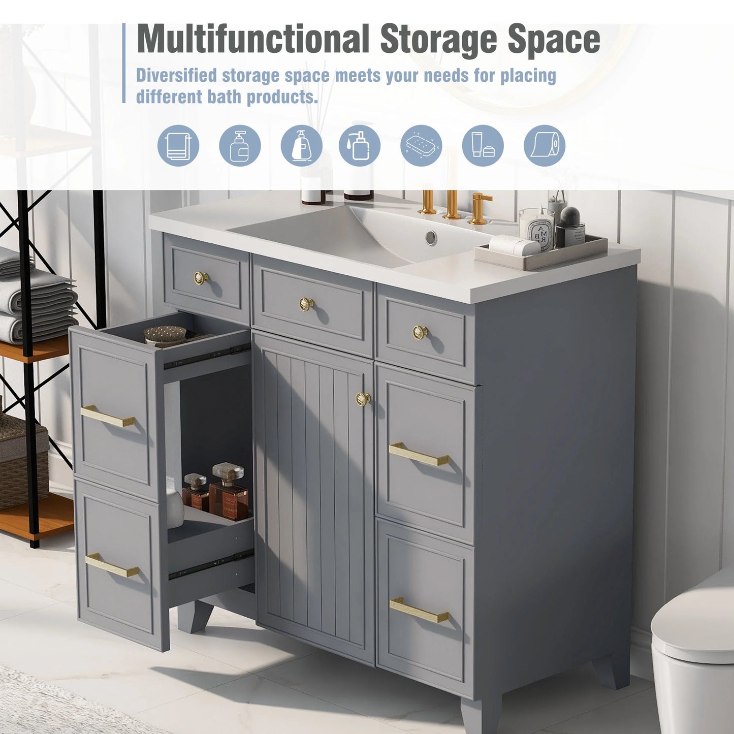 Harper & Bright Designs 36" Bathroom Cabinet Vanity with Sink Combo, Bathroom Storage Cabinet with Drawer and Doors, Gray