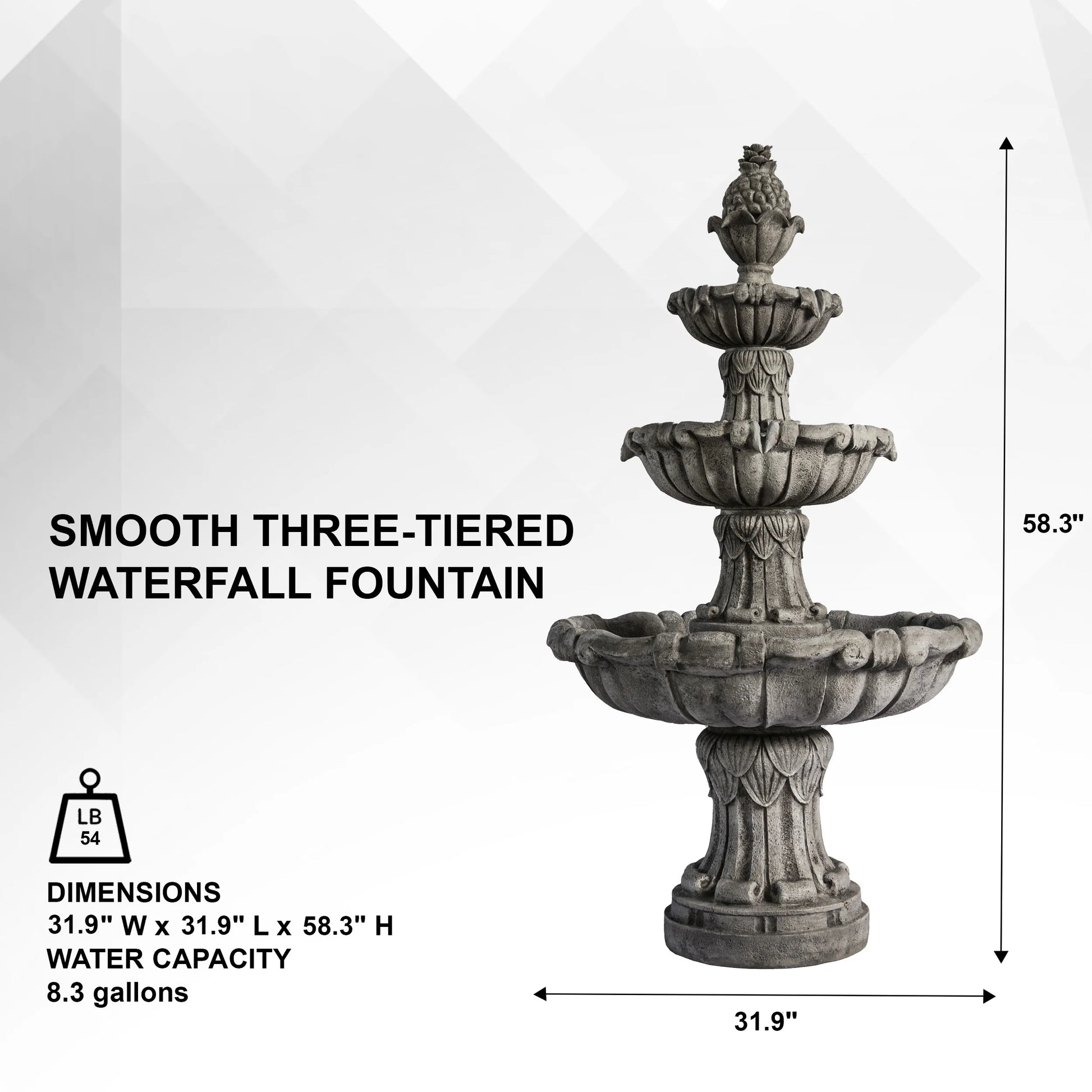 XBrand 58.3" 3-Tier Outdoor Freestanding Water Fountain - Classic Leaf Design, Gray Resin, Large Bird Bath with Pump - Ideal for Yard, Lawn and Garden, Porch Décor
