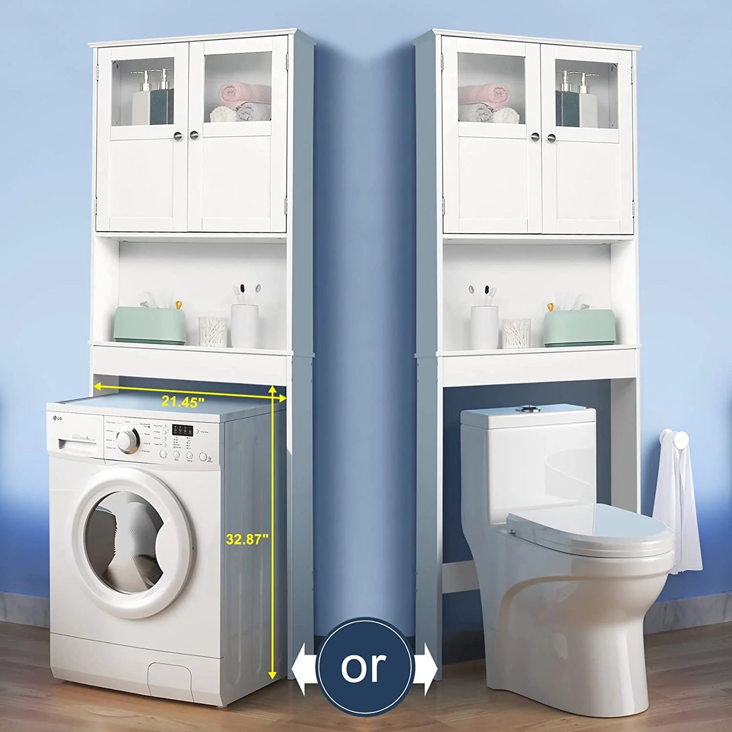 Zimtown 67'' over the Toilet Bathroom Storage Cabinet with 2 Doors and Adjustable Shelf, White