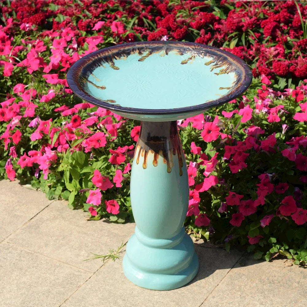 Hi-Line Gift Ltd. Ceramic Birdbath - Tranquil Blue Oasis
