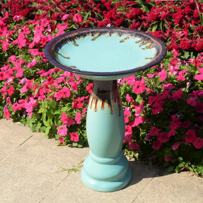 Hi-Line Gift Ltd. Ceramic Birdbath - Tranquil Blue Oasis