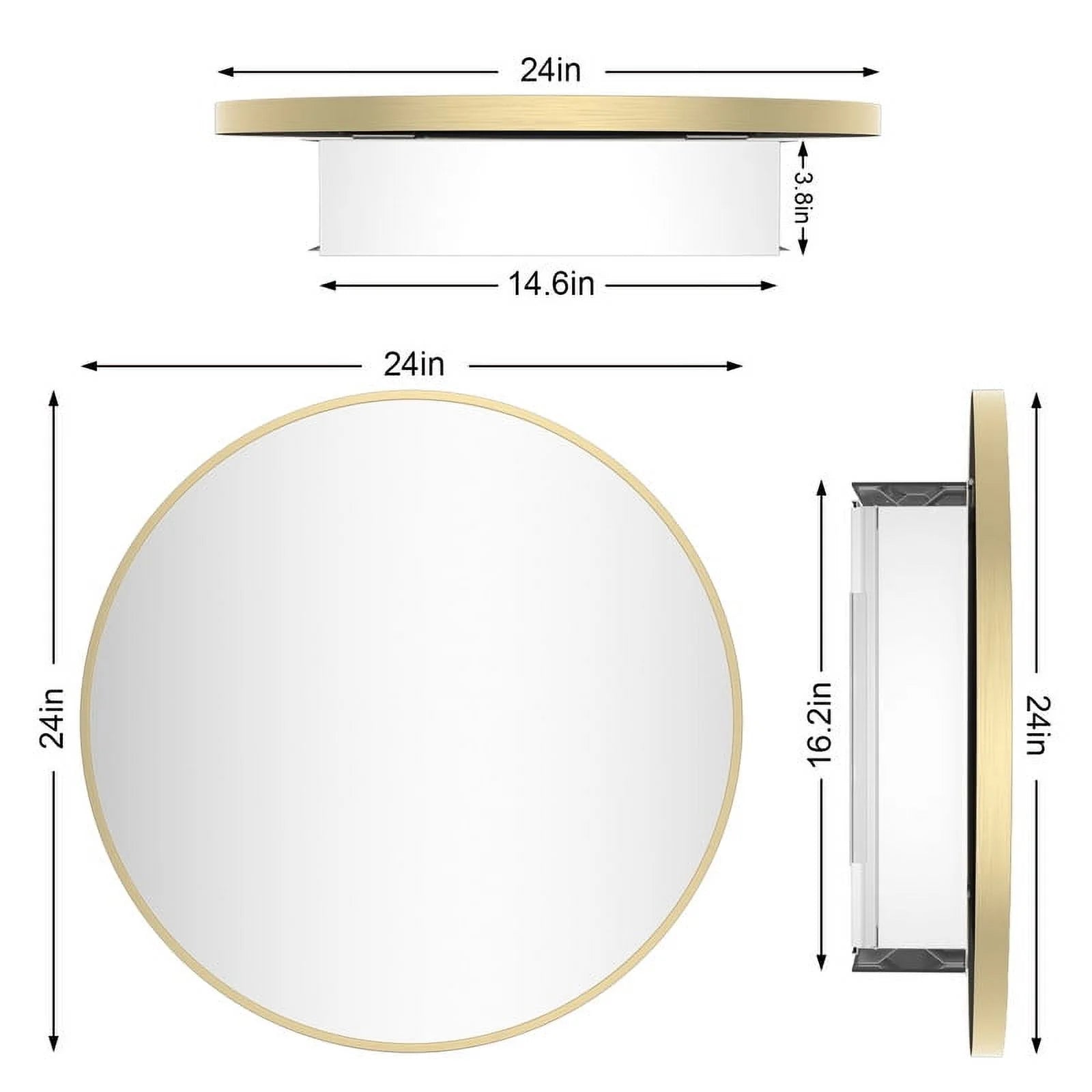 WallBeyond Bathroom Medicine Cabinet with Round Mirror Aluminum Framed 24", Gold