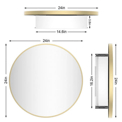 WallBeyond Bathroom Medicine Cabinet with Round Mirror Aluminum Framed 24", Gold