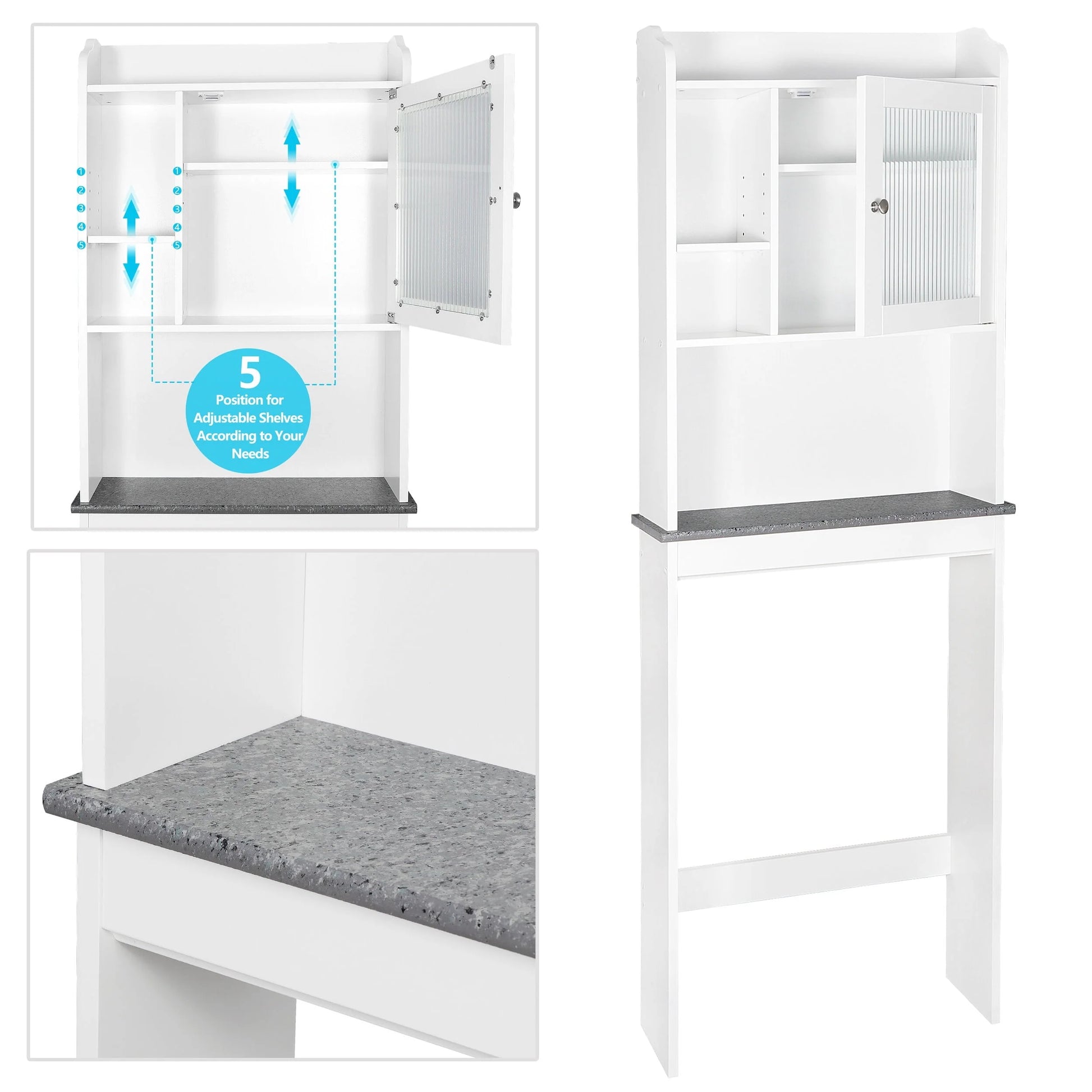 ZenSports Over The Toilet Storage Cabinet Organizer Bathroom Space Saver W/ Adjustable Shelves, White
