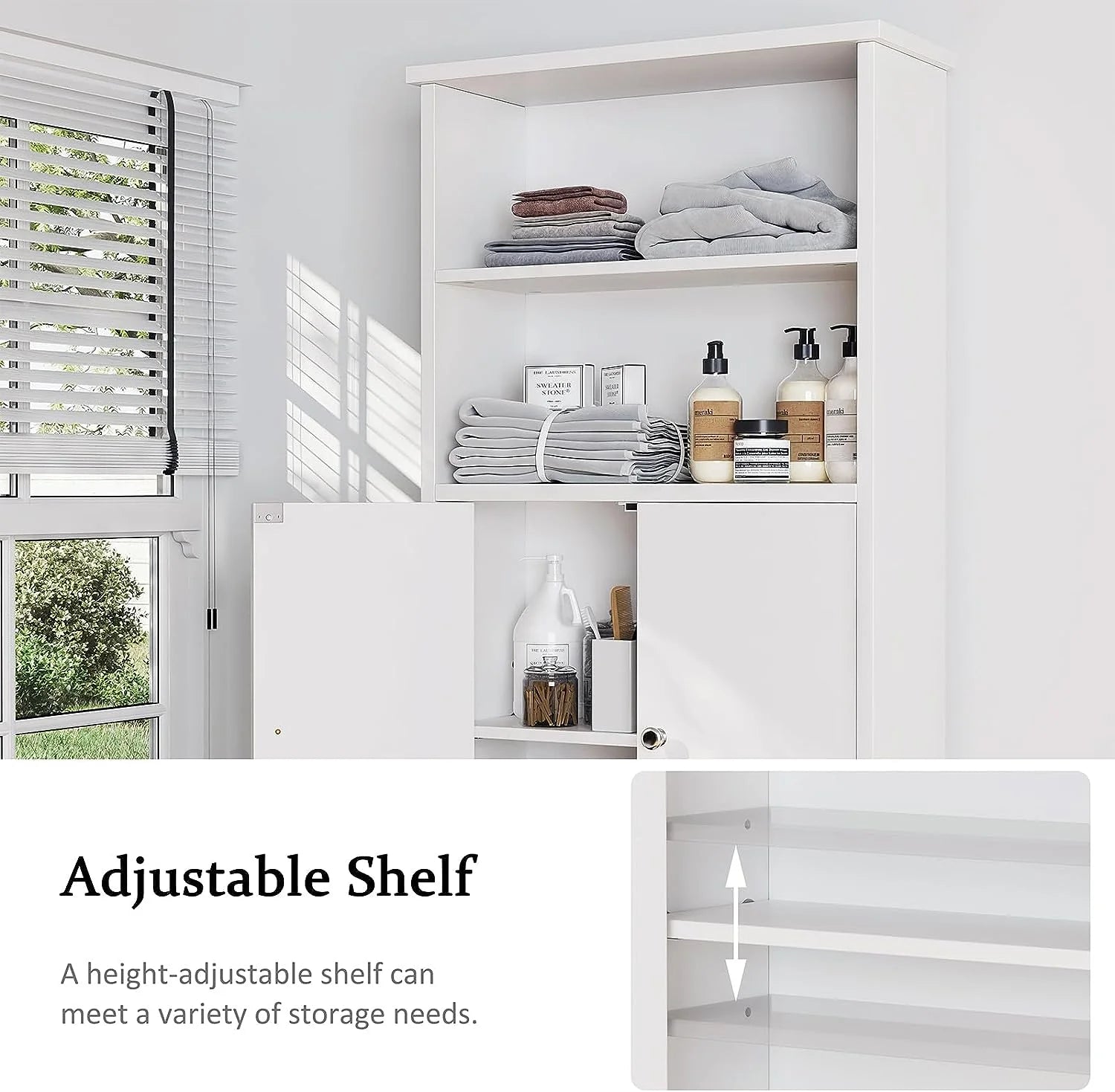 Sobaniilo Over The Toilet Storage Cabinet for Bathroom, Storage Organizer Over Toilet, Space Saver W/Adjustable Shelf & Open Storage Shelf, 75in, White