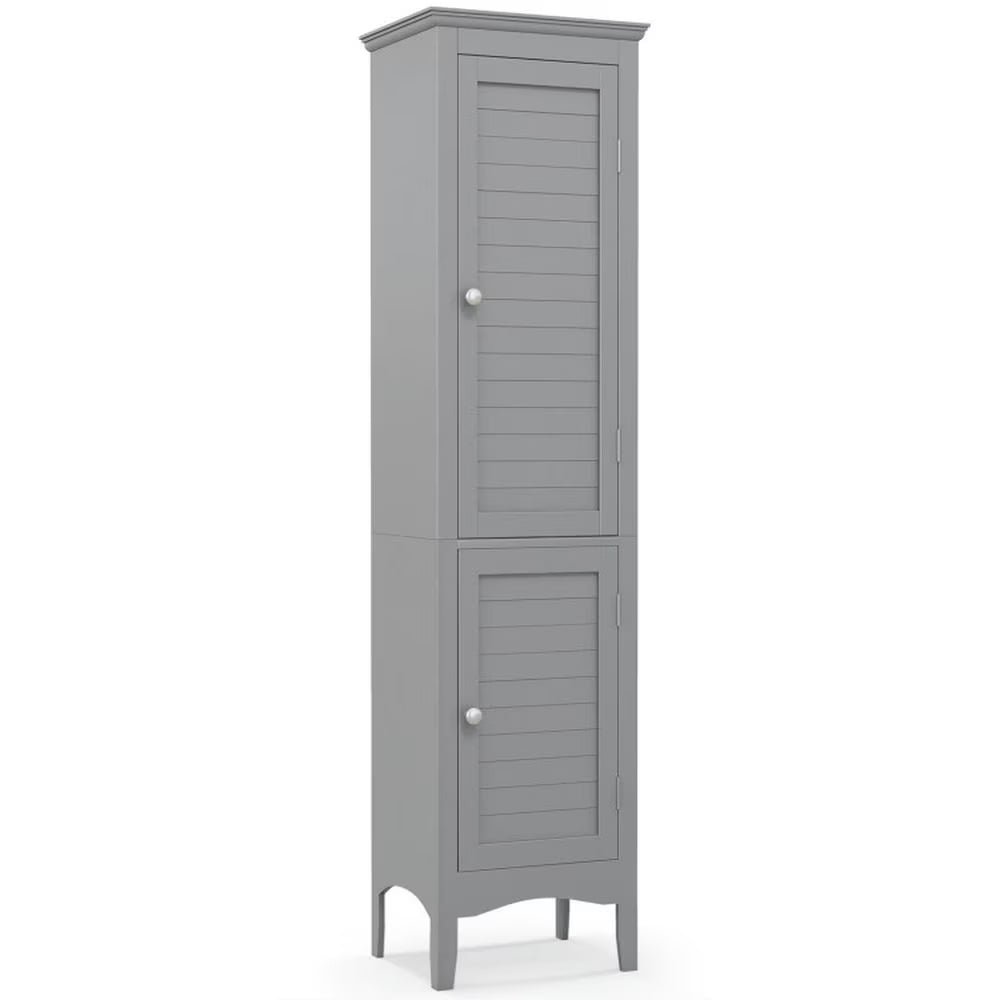 Canddidliike Tall Bathroom Floor Cabinet with Shutter Doors and Adjustable Shelf-Brown, Bathroom Floor Cabinet for Entryway Storage, Home Office Furniture
