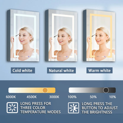 ExBrite LED Lighted Bathroom Medicine Cabinet with Mirror and Shelf,Recessed or Surface Mount,Defog, Stepless Dimming 20"x32" Left-hinged