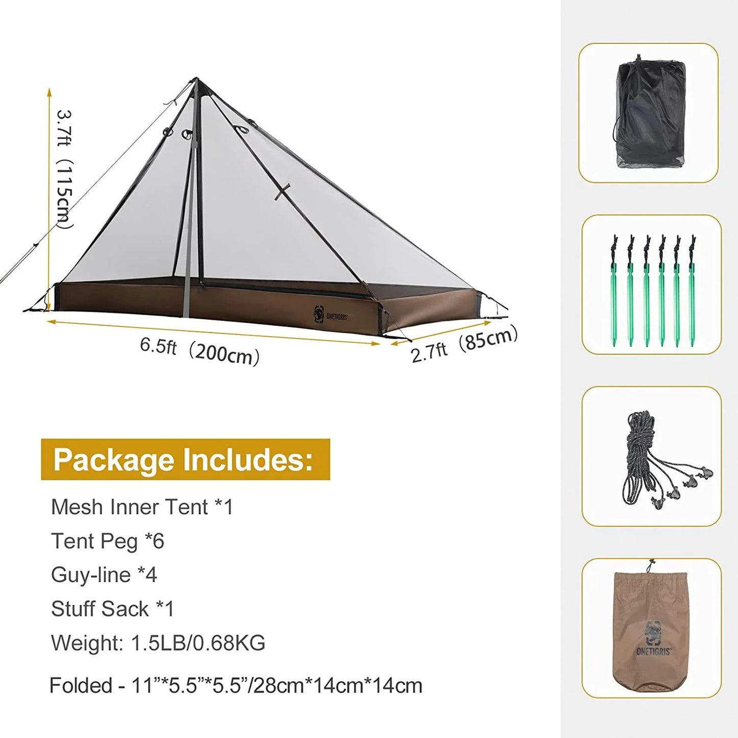 Ultralight 1 Person Mesh Teepee Tent with Waterproof Bathtub Floor for Camping Hiking Backpacking
