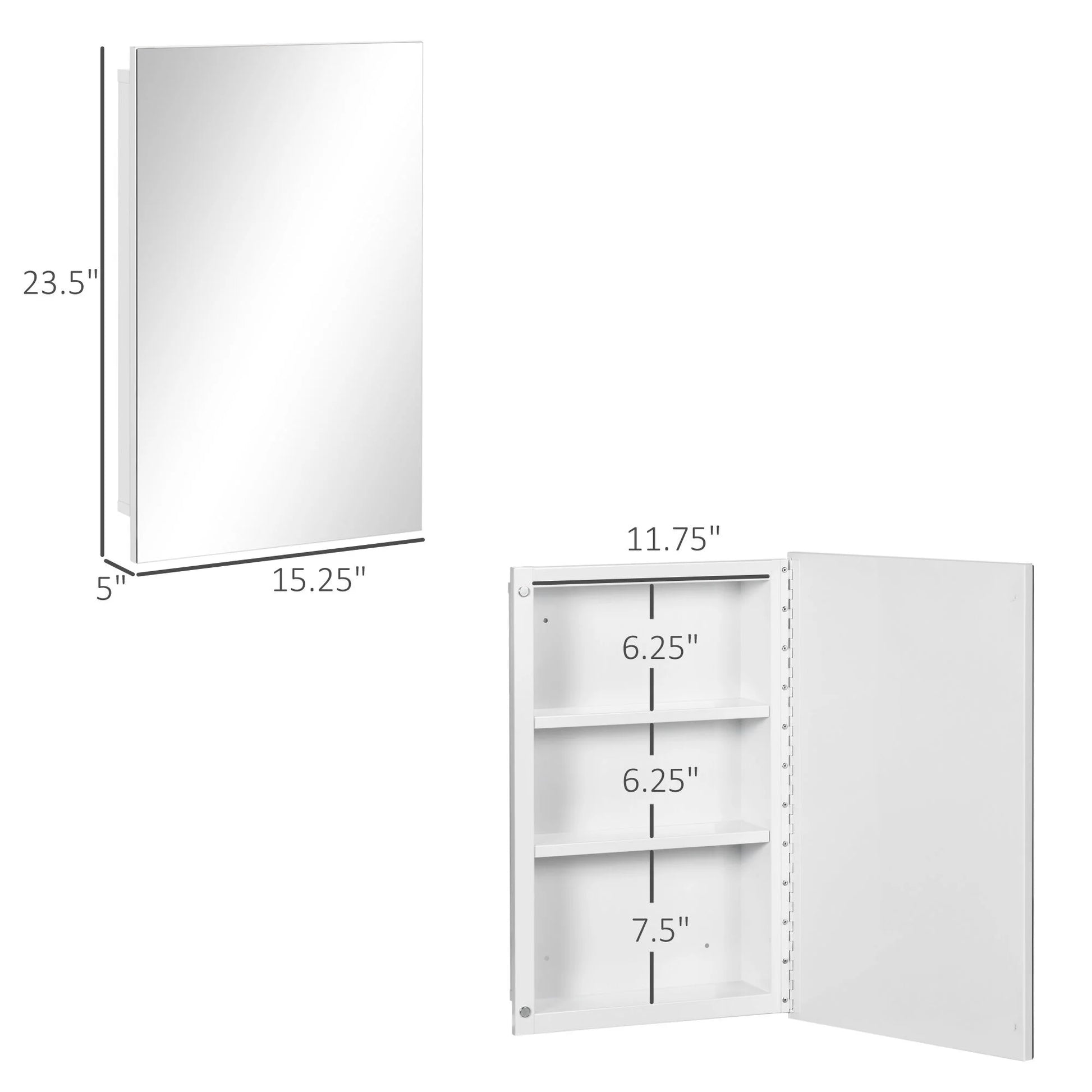 Kleankin Recessed Medicine Cabinet with Mirror,Bathroom Mirror Cabinet Wall Mounted with Single Door and Storage Shelves,White,White Stainless Steel Bath Faucets Bathroom Storage