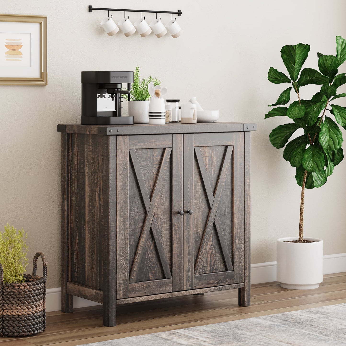 KTENME 2024 New Retro Style Coffee Bar Cabinet, Sideboard with Drawer and Adjustable Shelf, Storage Cabinet for Kitchen, Dining Room, Bathroom, Entryway