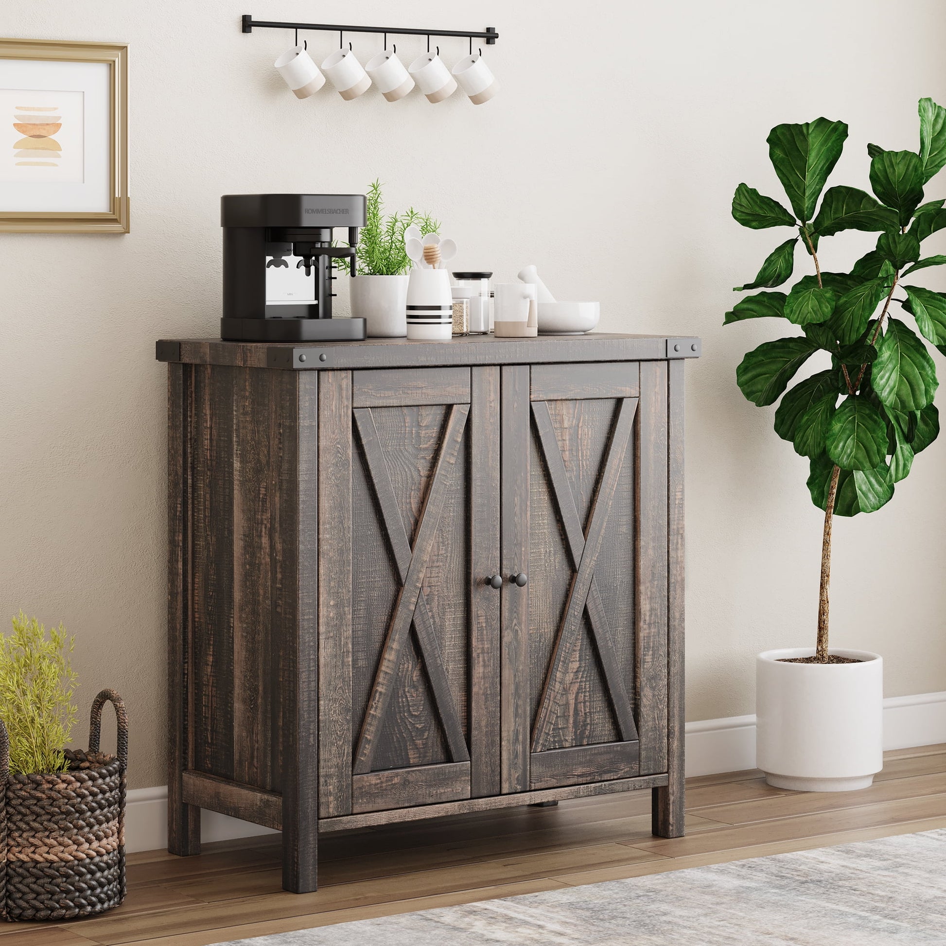KTENME 2024 New Retro Style Coffee Bar Cabinet, Sideboard with Drawer and Adjustable Shelf, Storage Cabinet for Kitchen, Dining Room, Bathroom, Entryway