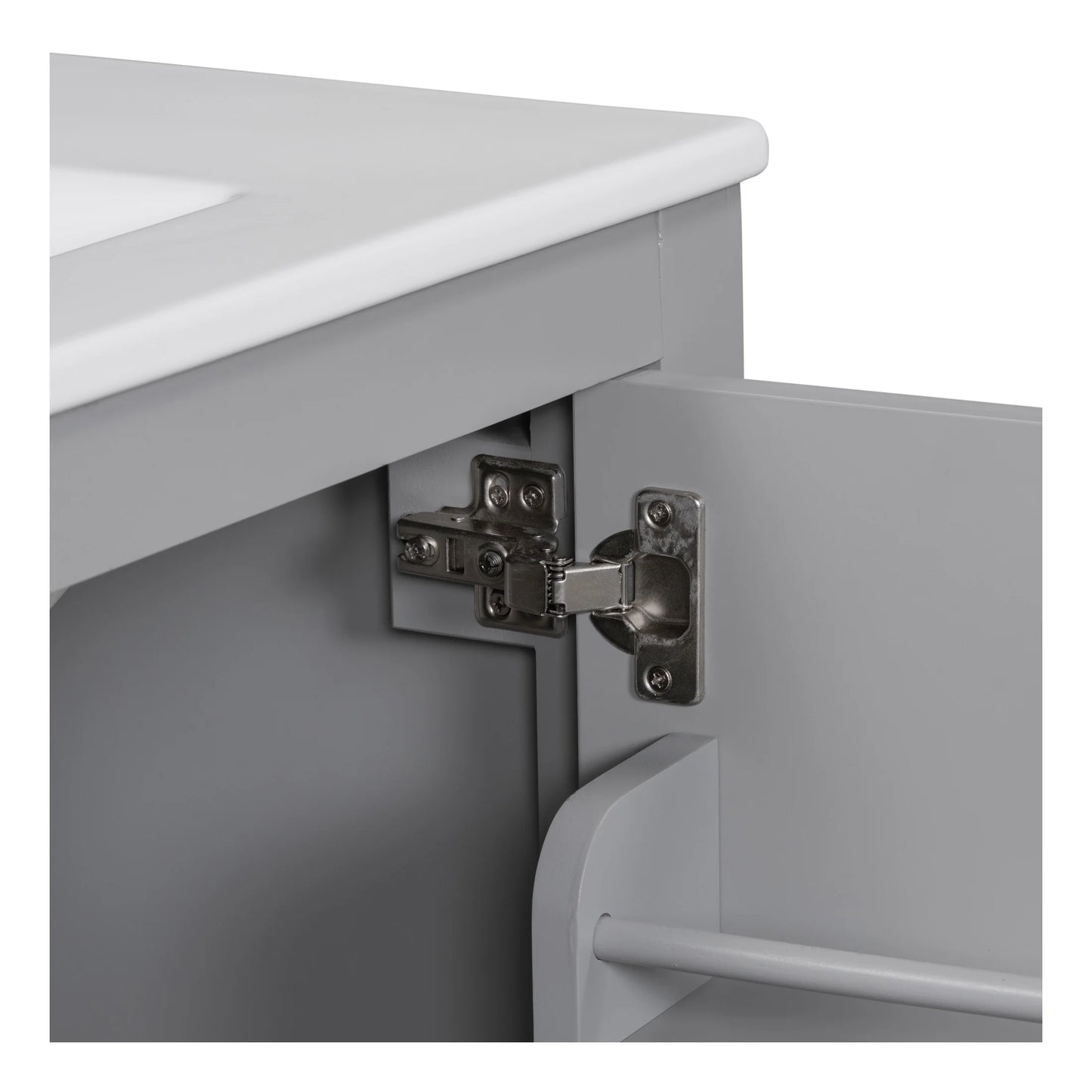 Zolaris Modern Bathroom Vanity with Ceramic Sink, Shelves, Drawers, Wood, Gray