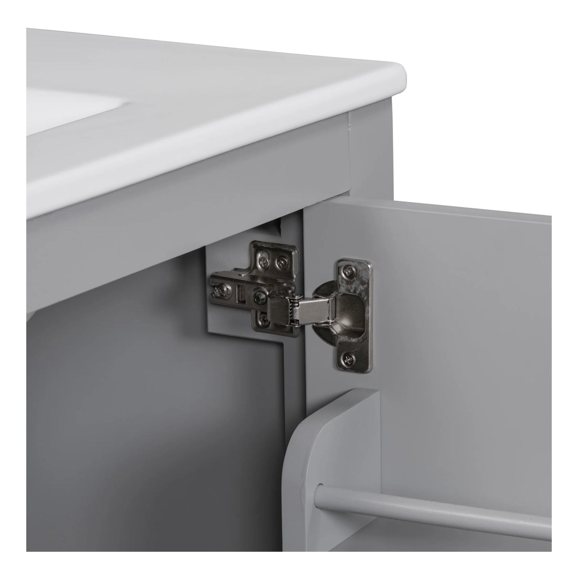 Zolaris Modern Bathroom Vanity with Ceramic Sink, Shelves, Drawers, Wood, Gray