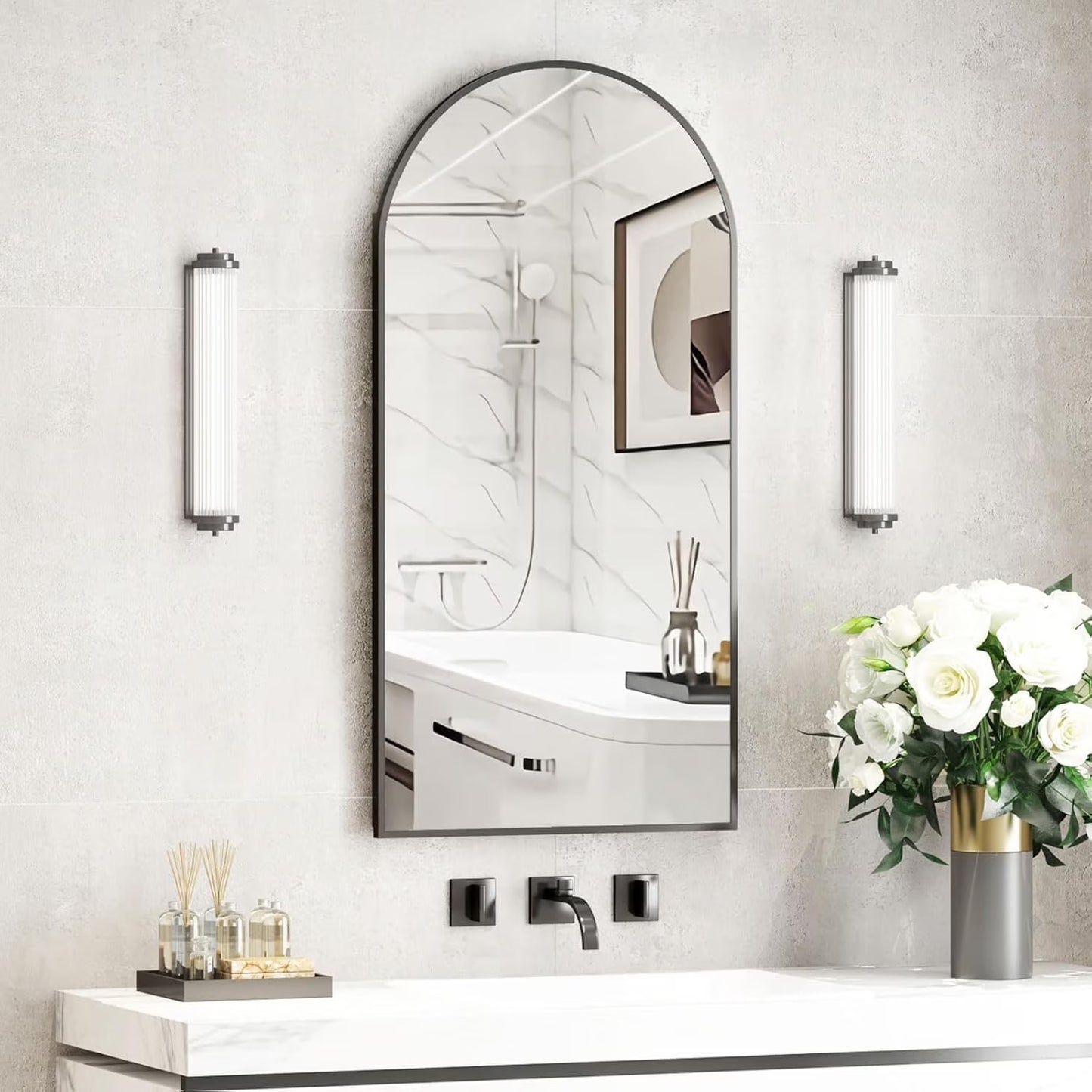 Arched Medicine Cabinet with Mirror,Recessed Medicine Cabinet Mirrors for Bathroom Cabinet with Mirror,Arched Metal Framed Medicine Cabinet,Arch Medicine Cabinet Recessed 16x31 in