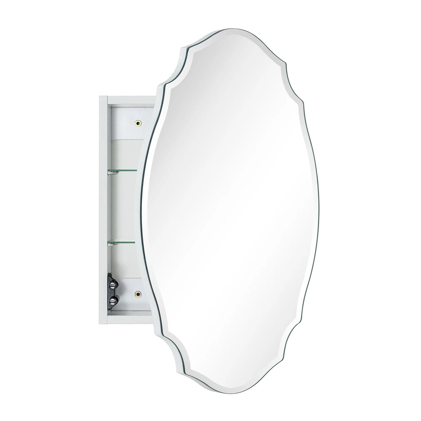 Frameless Irregular Medicine Cabinet with Beveled Mirror Bathroom Medicine Cabinet Mirror with Storage for Bathroom, 19'' H x 24'' W