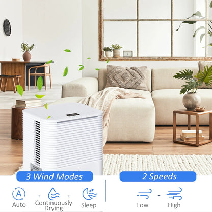 HOMCOM 1260 Sq. Ft Portable Electric Dehumidifiers with 3 Color Lights, LED Display, Quiet Dehumidifier for Basements, Bedroom, Bathroom, Closet, RV, 21pt/Day, White