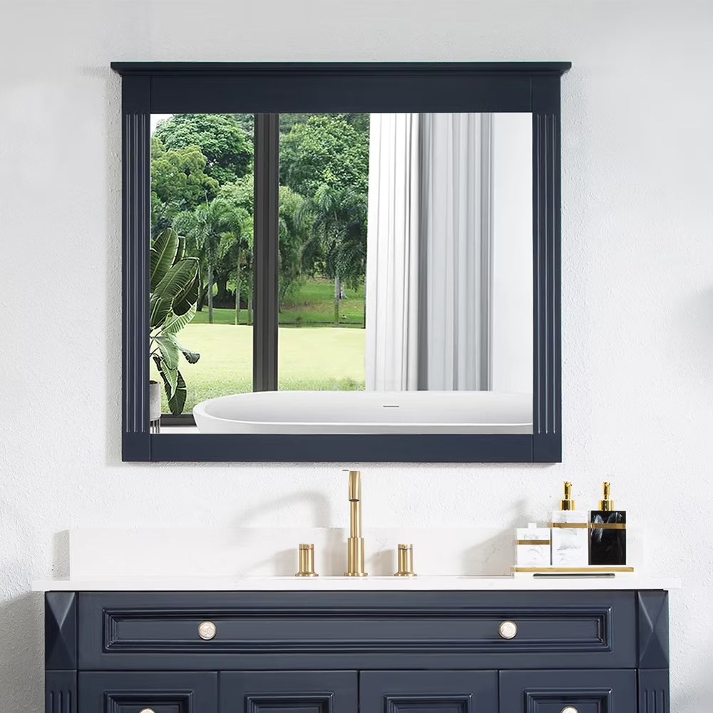 Forclover 38" x 33" Rectangle Wall-Mounted Wooden Framed Vanity Mirror, Makeup Bathroom Wall Mirror for Bathroom Living Room Entryway, White