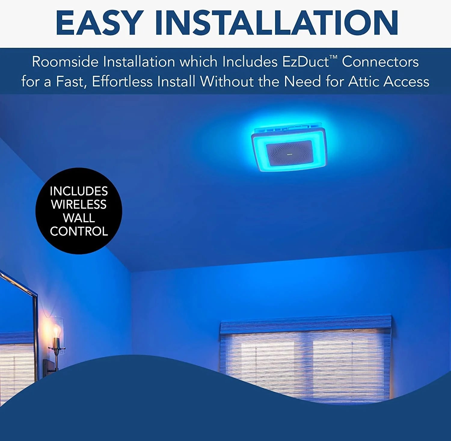Broan-NuTone SPK110RGBL ChromaComfort Bathroom Exhaust Fan with Sensonic Bluetooth Speaker and LED Light, White