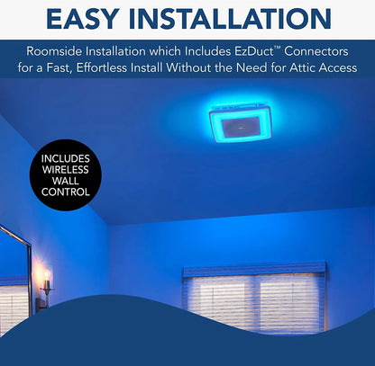 Broan-NuTone SPK110RGBL ChromaComfort Bathroom Exhaust Fan with Sensonic Bluetooth Speaker and LED Light, White