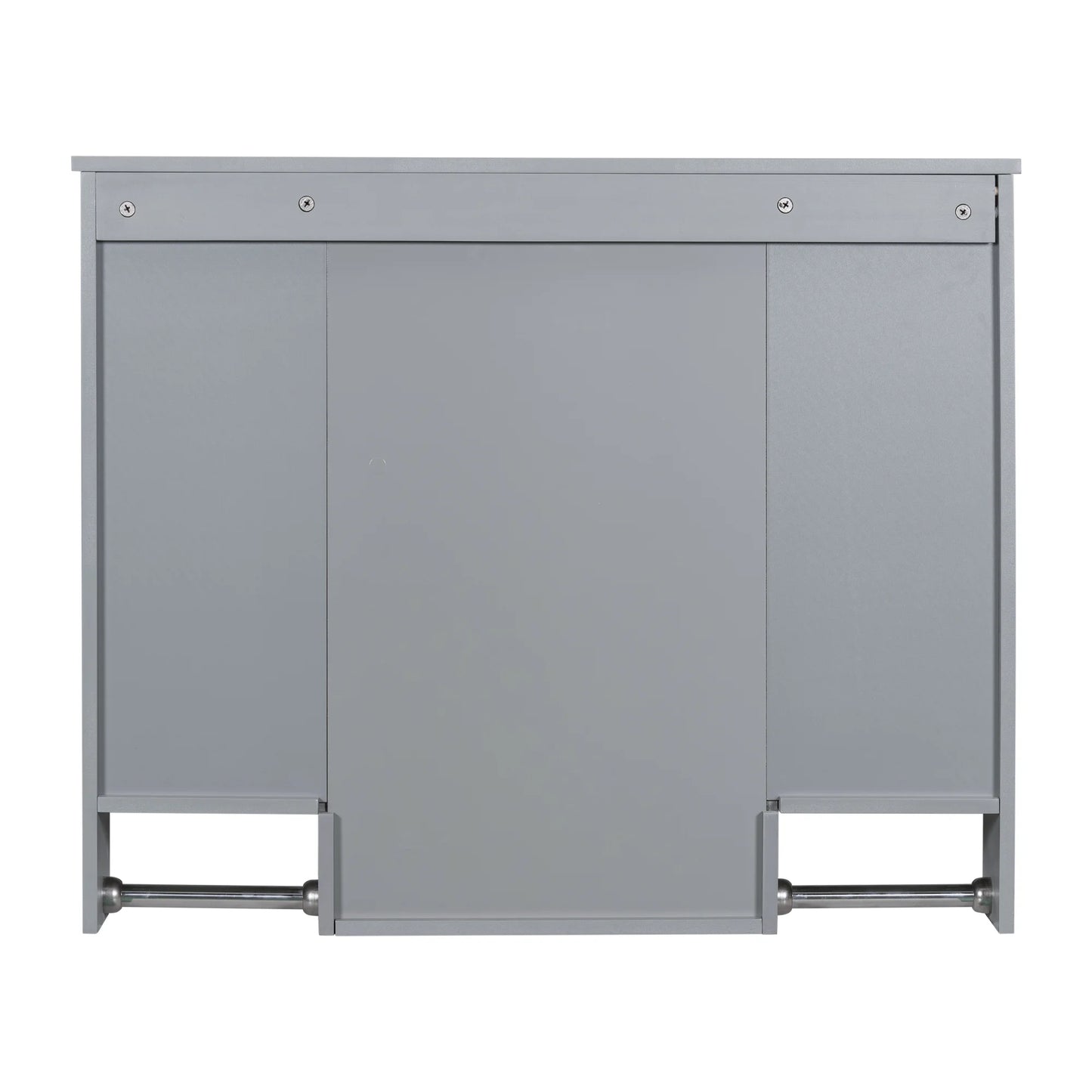 Royard Oaktree Bathroom Medicine Cabinet with Mirror, Bathroom Storage Cabinet with 3 Doors and Open Shelves, Wall Mounted Cabinet Space Saver with Towel Bars, Grey
