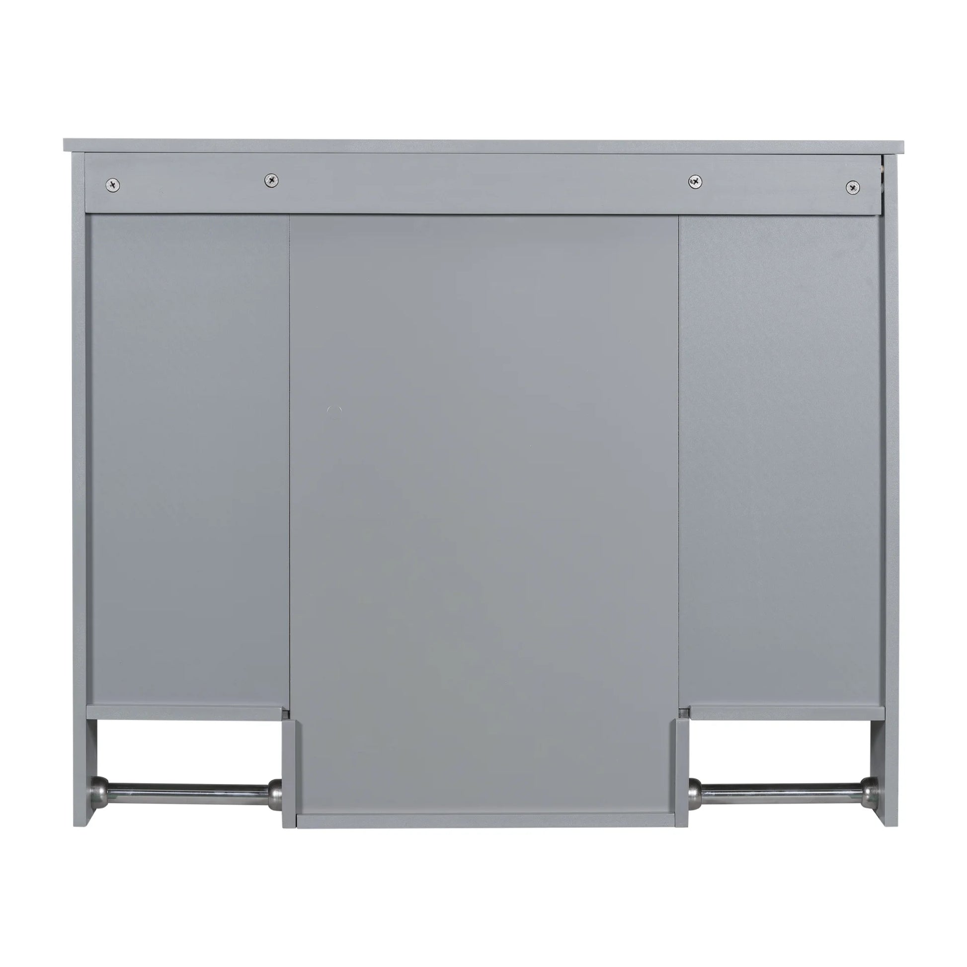 Royard Oaktree Bathroom Medicine Cabinet with Mirror, Bathroom Storage Cabinet with 3 Doors and Open Shelves, Wall Mounted Cabinet Space Saver with Towel Bars, Grey