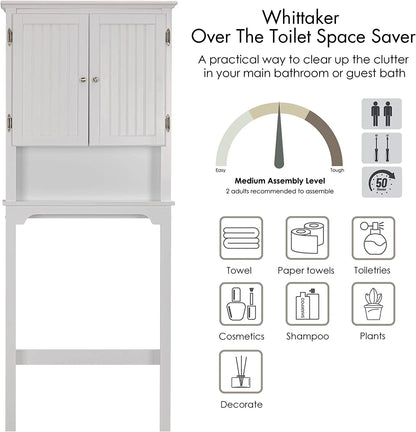 UTEX Bathroom Storage Over The Toilet, Bathroom Cabinet Organizer with Adjustable Shelves and Double Doors, Wood Bathroom Space Saver, White