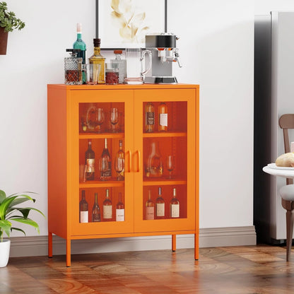 White Metal Cabinet with Doors and Shelves,Metal Locker Storage Cabinet with Leg,3-Tier Office Cabinet,Metal Shelf Cabinet for Home Office,Bathroom,Coffee Bar,Balcony