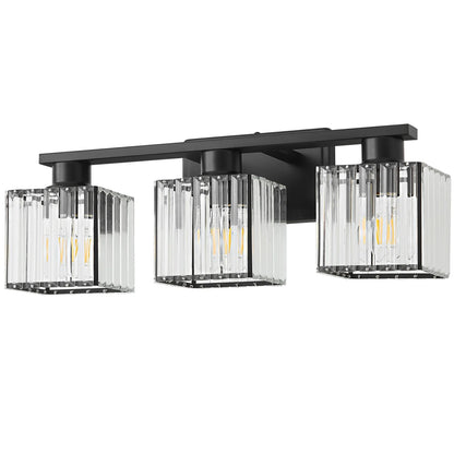 Deyidn Modern Bathroom Vanity Light 3-Lights Modern Black Gold Brushed Brass Finish Crystal Bathroom Wall Light Bathroom Vanity Light Fixtures