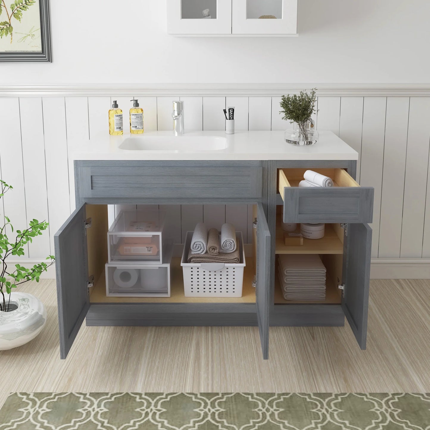 51 in. W x 21 in. D x 32.5 in. H Bath Vanity Cabinet without Top in Silver