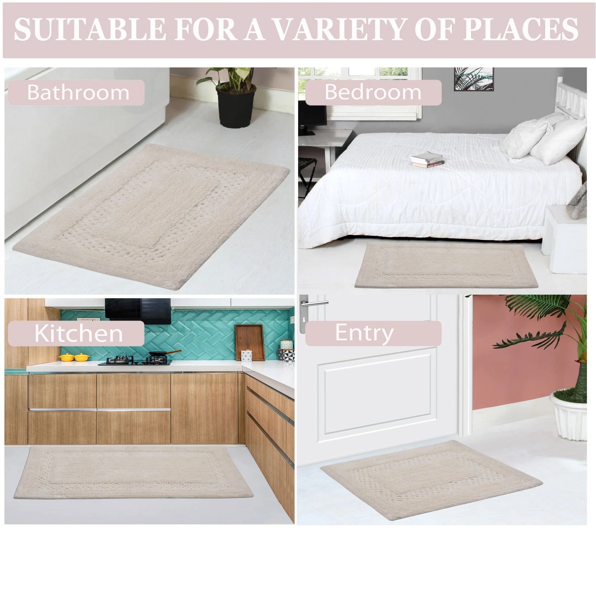Home Weavers Inc Classy Bathmat Collection 100% Cotton Non-Slip Bathroom Rug Set, Machine Washable Bath Rug, 5 Piece Bath Mat Set with Contour Ivory