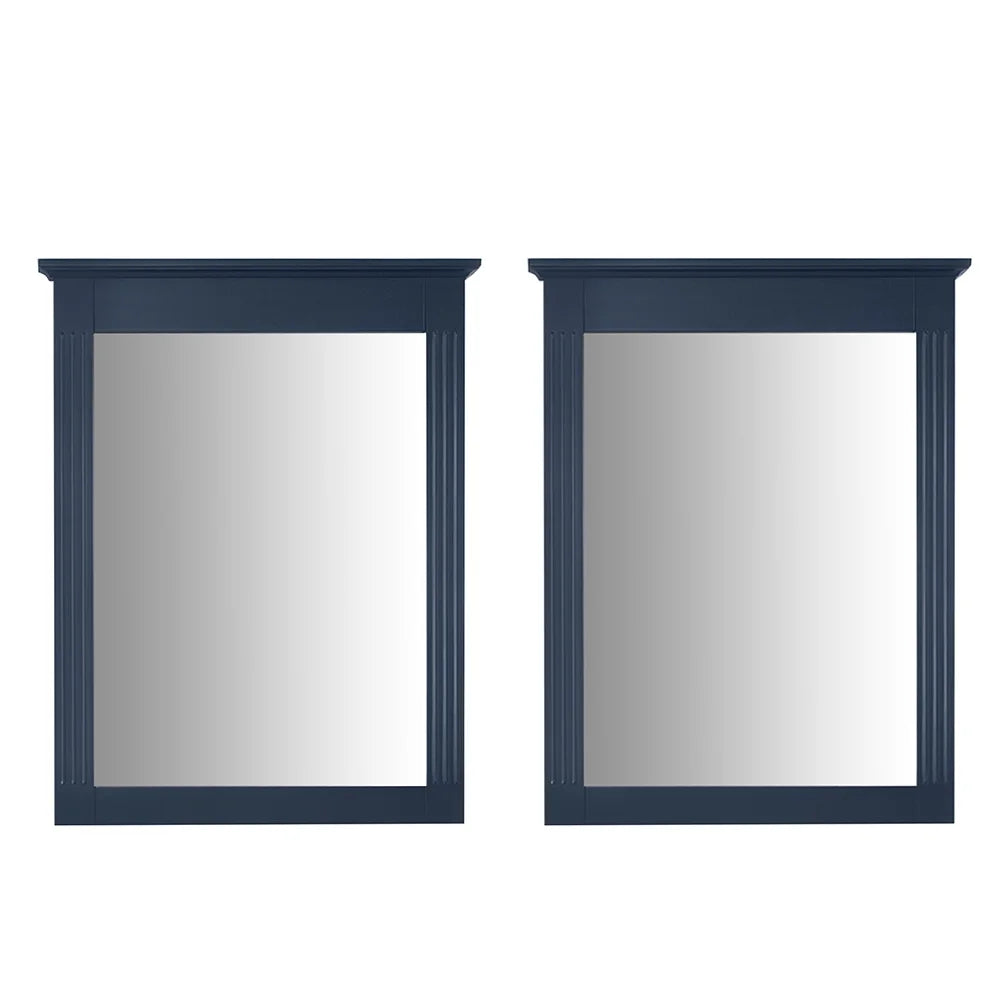 Forclover 33" x 26" 2 PCS Rectangle Wall-Mounted Vanity Mirror, Solid Wooden Framed Makeup Mirror, Bathroom Wall Mirror Apply to Bathroom Living Room Entryway, White
